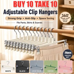 【BUY 10 TAKE 10】20pcs Pants Hangers Clips Adjustable Clips Hanger Trousers Hanging No Trace Rack Non-Slip Clothes Anti-slip Hanger for Pants Stainless Steel Clips lot Hot Quality New Hanger stainless Steel Clip Stand Hanger Pants
