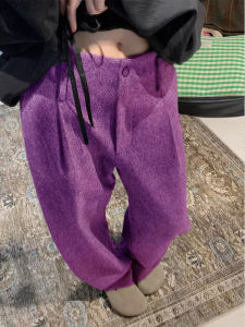 Loose High Waist Wide Leg Pants Korean Style Simple Fashion Lazy Straight Cut Trousers Autumn Casual High Waist Purple Woolen Trousers