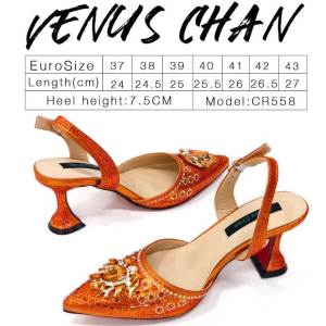 Giày Cao Gót Nữ Mùa Hè Sang Trọng Đính Kim Cương Giày Dự Tiệc Cưới Cao Cấp Chất Liệu Vải Gót Vuông Kiểu Quai Hậu Mũi Hở