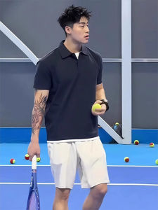 Áo Thun Polo Tay Ngắn Màu Đen Giả Hai Mảnh Thể Thao Mùa Hè Cho Nam Vai Vừa Vặn Chất Liệu Cotton Pha Trộn Dáng Rộng Không Cần Ủi