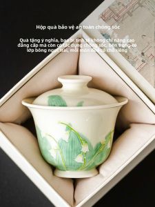 SHUANGYU | Bát Trà Hoa Chuông Vẽ Tay Cao Cấp Có Nắp Dùng Tại Nhà