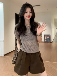 Áo Thun Cổ Polo Dệt Kim Cỡ Lớn Mùa Hè 2025 Áo Thun Tay Ngắn Cổ Điển Thoáng Khí Thoải Mái Cho Nữ