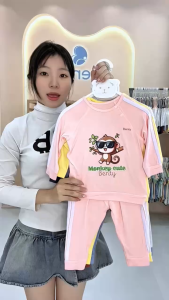 Bộ dài tay cài chéo thể thao in BENTY Monkey BT095 chất mềm mịn cao cấp đồ bộ trẻ em chính hãng