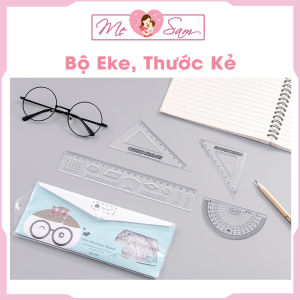Bộ eke thước kẻ học sinh dụng cụ 4 chiếc trong suốt dễ thương nhiều kích cỡ Shop Mẹ Sam