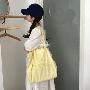 Noirnine Bebe Large Capacity Embroidered Canvas Bag Light Cream Yellow Summer Single Shoulder Bag Casual Tote Bag