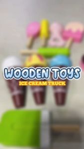 Hntob Wooden Magnetic Ice Cream Truck Pretend Play Cart Toys Food kids Gift Set