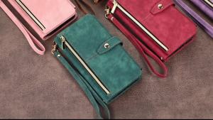 Leather Flip Phone Case with Long Strap for iPhone Zip Wallet Multi-Card Cover 16 15 14 13 12 11 Pro Max XS Poly X SE 2022 8 7 Plus