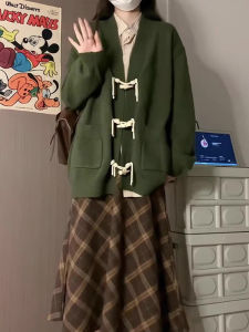 Green Oversize Knitted Cardigan Coat Lazy Style Womens Autumn Winter New Arrival Fashion Commute Pure Color Long Sleeve Sweater