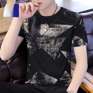 ROMON | Lormen Mens Short Sleeve T-Shirt Ice Silk Thin Half Sleeve Slim Fit Summer Fashion Urban Style Cotton Polyester Blend Tee Shirt