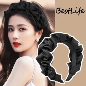 Fashion Wide Pleated Satin Hairband Solid Color Hair Hoop for Women Girls Headwear Accessories