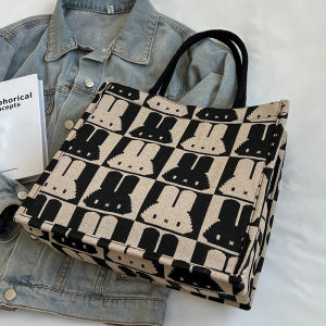 Cute Large Capacity Tote Bag Womens Commuter Mommy Bag High School Student Class Bookbag Canvas Zipper Korean Style Casual