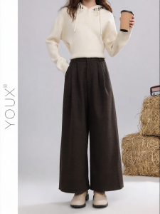 YOUXIANG | Quần Tây Mỏng Phong Cách Retro Chân Rộng eo Cao Thoáng Mát