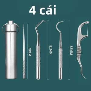 Bộ Tăm Xỉa Răng Bằng Thép Không Gỉ Bộ Dụng Cụ Làm Sạch Răng Bằng Kim Loại Có Thể Tái Sử Dụng Di Động Có Móc Khóa Dành Cho Người Lớn