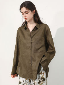 Miccbeirn | Elegant Long Sleeve Embroidered Pure Linen Casual Shirt Vintage Artistic Style Womens Top Versatile Simple Match Summer Shirt