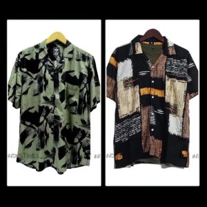 Kemeja Pria Abstrak Vintage Casual Lengan Pendek Retro Bahan Rayon Viscose Import Adem Kemeja Hawaii Murah Berkualitas