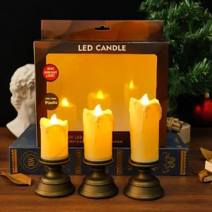 Retro European Style LED Simulation Electronic Candle Lamp Brass Table Decoration Script Killing Props Dinner Table Centerpiece