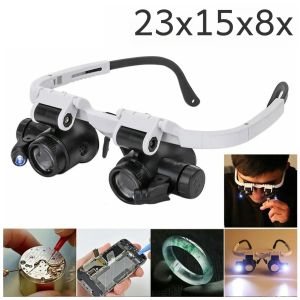 2xled Đồng hồ sửa chữa kính lúp gắn đầu kính mắt kính lúp có thể điều chỉnh ống kính lúp 8x15x23x