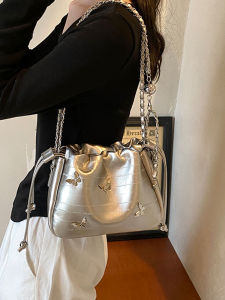 Trendy Butterfly Bucket Bag Womens Single Shoulder Bag Summer New Simple Fashion Sensation Water Bucket Bag Soft PU Leather