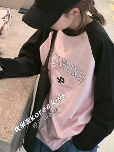 เสื้อยืดคอกลมแขนยาวผ้าฝ้ายแท้สำหรับเด็กผู้หญิงและเด็กผู้ชาย ฤดูใบไม้ร่วง 2025 ใหม่ แฟชั่น เสื้อผ้าเด็ก ชุดเด็ก ชุดเด็ก