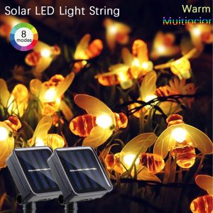 1pc LED Solar Garden Lights Honey Bee Fairy String Lights 8 Mode Waterproof Outdoor Lighting for Flower Fence Christmas Tree