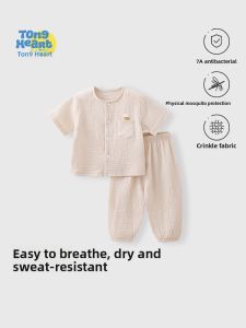 Baby Short Sleeve Set with Long Pants Thin Cotton Gauze Clothes Summer Outgoing Clothes for Infants And Toddlers Casual Style