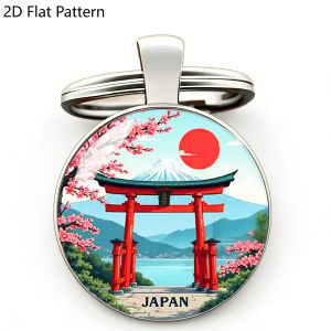 1PC JAPAN Keychain Sakura Red Sun Snow Hinomaru Mount Fuji Metal Glass Dome Japanese Souvenir Key Chain JapanTravel Keepsake