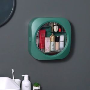 (bentuk Oval) Rak Kosmetik/Rak Skincare/ Rak Obat Tempel dengan tutup 32.5 x 32.5 cm CA17
