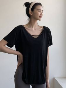Loose Long Yoga Clothes Womens Sporty Summer Thin Short Sleeve T-Shirt Running Outdoor Cover up Fitness Wear Trendy