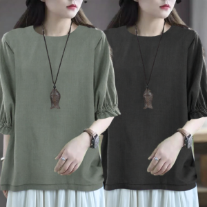 Lieoyuarn | Round Neck Short Sleeve Loose Slim Summer Womens Top