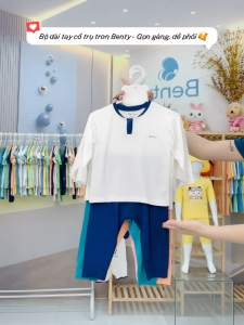 Bộ dài tay cổ trụ màu trơn BENTY chất mềm mịn mát đồ bộ trẻ em an toàn da cho bé trai bé gái