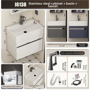 NIUNAISI | Stainless Steel Ceramic Integrated Sink Bathroom Vanity