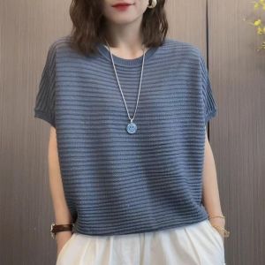 Phụ nữ t-shirt mùa hè Crew-neck Áo len tay ngắn thời trang rộng thùng thình 0164