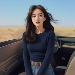 เสื้อยืดคอกลมแขนยาวทรงสลิมฟิตสำหรับผู้หญิง ฤดูใบไม้ร่วง 2024 ทรงพอดีตัว สไตล์ลำลอง สีสันสดใส คอกลม แขนยาว ปกติ