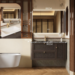 DIPURUI | Retro Style Wicker Bathroom Cabinet with Corian Sink
