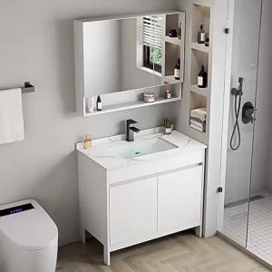 Floor-standing Bathroom Vanity Set Space Aluminum Washstand with Scrub Board