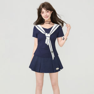 KEIKO | Sailor Suit Aesthetic Short Sleeve T-shirt and Skirt Set