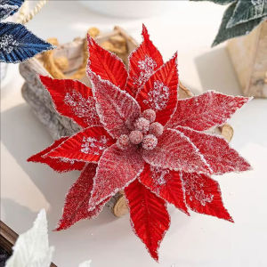 26Cm Nhân Tạo hoa giáng sinh Nhung Vải Với bột nhũ Giả Đầu hoa lớn Xmas Năm Mới Nhà Decors