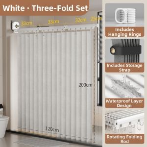 QIUZHANGJIA | Invisible Folding Bathroom Shower Curtain Rod Water-resistant Mold-proof