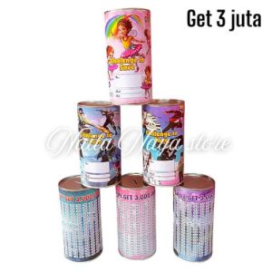 celengan target bahan kaleng tersedia 2 ukuran kecil get 600 ribu dan besar get 3 juta gambar labubu dll bisa pilih variasi cewe cowo