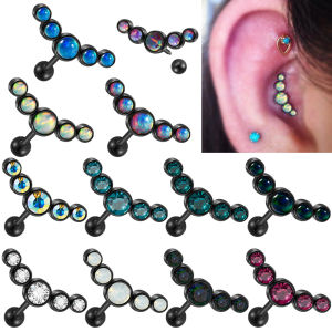 1PC Black ARC Five Round Opal&CZ Rhinestone Zirconia Ear Daith Cartilage Helix Earring Conch Lobe Piercing Ear Stud Screw 16G