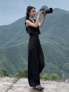 Fashionable High-End Luxury Street Style Small Fragrance Wind Vest Wide Leg Pants Set Women Summer Elegant Simple Style