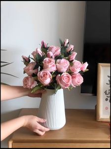 Lọ hoa decor gốm tráng men cao cấp Qhouse lọ cắm hoa trang trí để bàn làm việc phong cách sang trọng