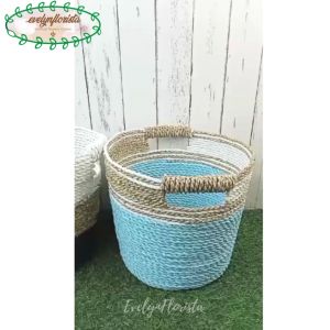 Cover Pot Pohon Hias Anyaman Seagrass & Handle Keranjang Serbaguna Dekorasi Rumah