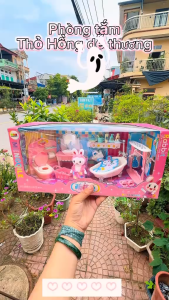 Nhà tắm của Thỏ-Đồ chơi nhà tắm mô phỏng tolet bồn tắm lớn kèm sữa tắm.Bộ Đồ Chơi Nhà Tắm Thỏ Mini Cho Bé