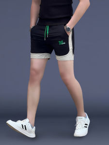 Ice Silk Mens Summer Thin Sporty Casual Pants Straight Leg Short Trousers Trendy Splice High-End Feeling Breathable Elastic