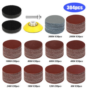 Bộ 300 Miếng Giấy Nhám Tự Dính 2 Inch Độ Hạt 60-3000 Kèm Đế Dán Và Đế Móc Đường Kính Trục 6mm Dùng Cho Gia Công Kim Loại