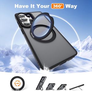 [Compatible with MagSafe] 360° Rotatable Magnetic Ring Stand Military Protection Shockproof Matte Translucent Phone Case for Samsung S26 UltraS26 PlusS25 UltraS25 EdgeS25 FES25 PlusS24 UltraS24 FES23 UltraS22 Ultra