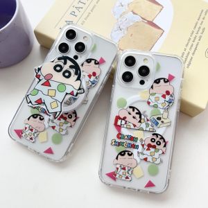 💯【เคสโทรศัพท์】 + Gratis Ongkir💯เคสป้องกันรอยขีดข่วนสำหรับ iPhone 15 14 13 11 Pro Max 15 14 8 7 Plus X Xr Xs Max ฉากยึดแม่เหล็กโปร่งใสลายการ์ตูน Xiaoxin Super Hot เคสโทรศัพท์ Anti DropHigh-End