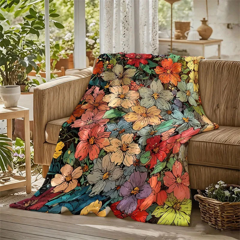 Vibrant Wildflower Field Flannel Blanket Perfect for Sofa Office