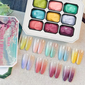 Bộ Sơn Móng Tay Gel 9 Ô Màu Kẹo 3D Tương Thích Với Đèn UV&LED Dùng Cho Thiết Kế Nail Art Tự Làm Cần Thiết Cho Mùa Xuân Mùa Đông (1 Bộ)